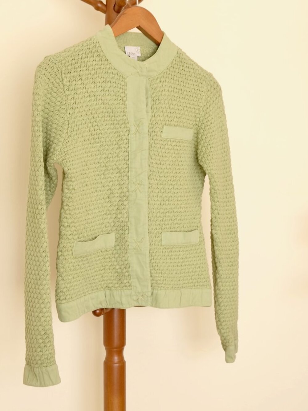 Caslon Textured Light Green Cardigan Sweater – Petite S